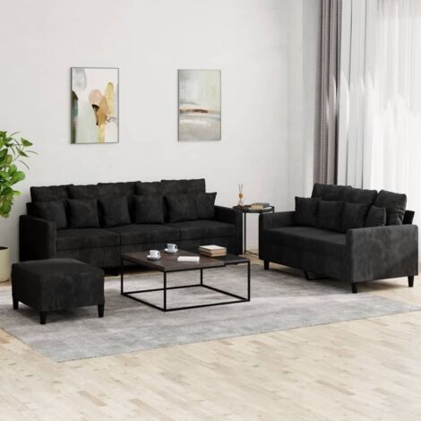 Ensemble de canapés 3 pcs avec coussins Noir Velours vidaXL