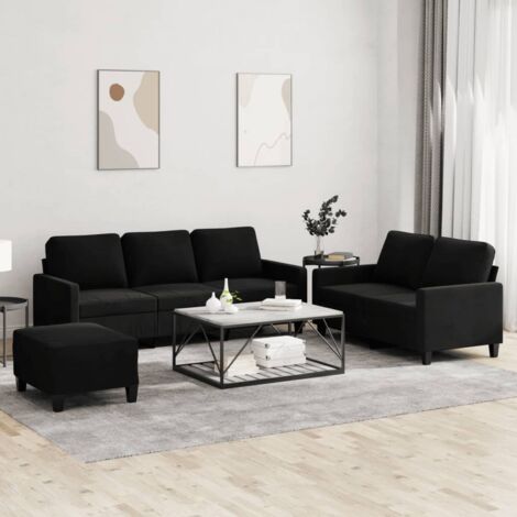 Ensemble de canapés 3 pcs avec coussins Noir Velours vidaXL