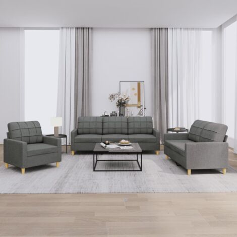 Ensemble de canapés 3 pcs, Canapés droit, Banquettes Sofa de Salon avec coussins Gris foncé Tissu KEF588988 DESIGN IN
