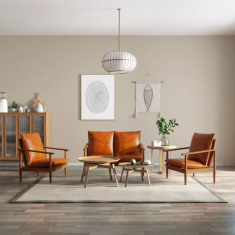 Ensemble de canapés 3 pcs Cuir véritable Bois massif d acacia
