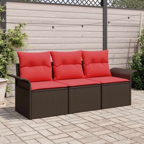 Ensemble de Canapés 3 pcs Marron et rouge polyrotin vidaXL