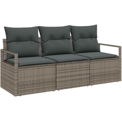 Ensemble de Canapés 3 pcs Mobilier de jardin Gris polyrotin