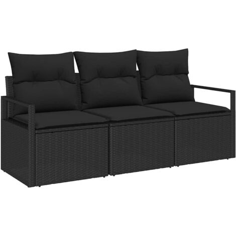 Ensemble de Canapés 3 pcs Mobilier de jardin Noir polyrotin
