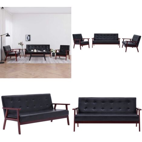 Ensemble De 3 Canapés En Cuir (1,2,3 Places) – Cuir Center – Noir – Style Classique – Occasion