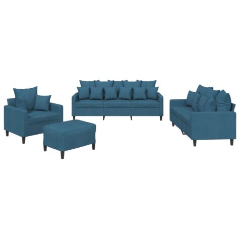 Ensemble de canapés 4 pcs avec coussins Bleu Velours vidaXL