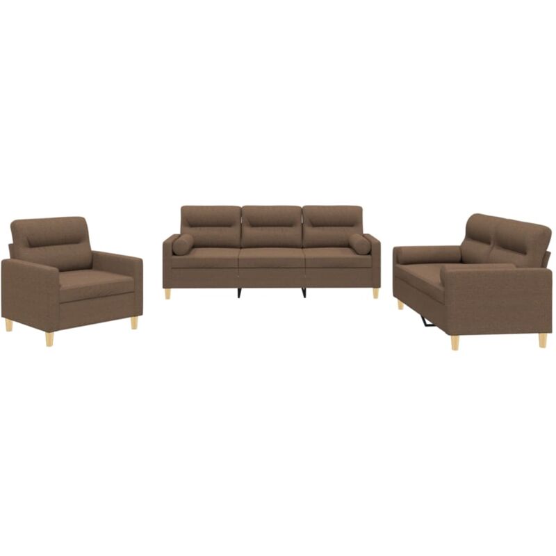 Vidaxl - Ensemble de canapés 3 pcs avec coussins marron tissu