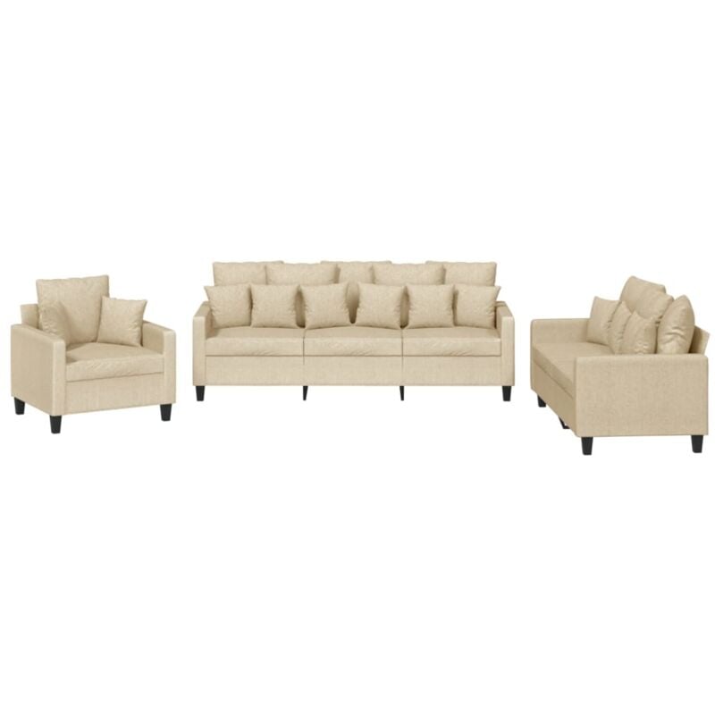 Vidaxl - Ensemble de canapés 3 pcs avec coussins crème tissu