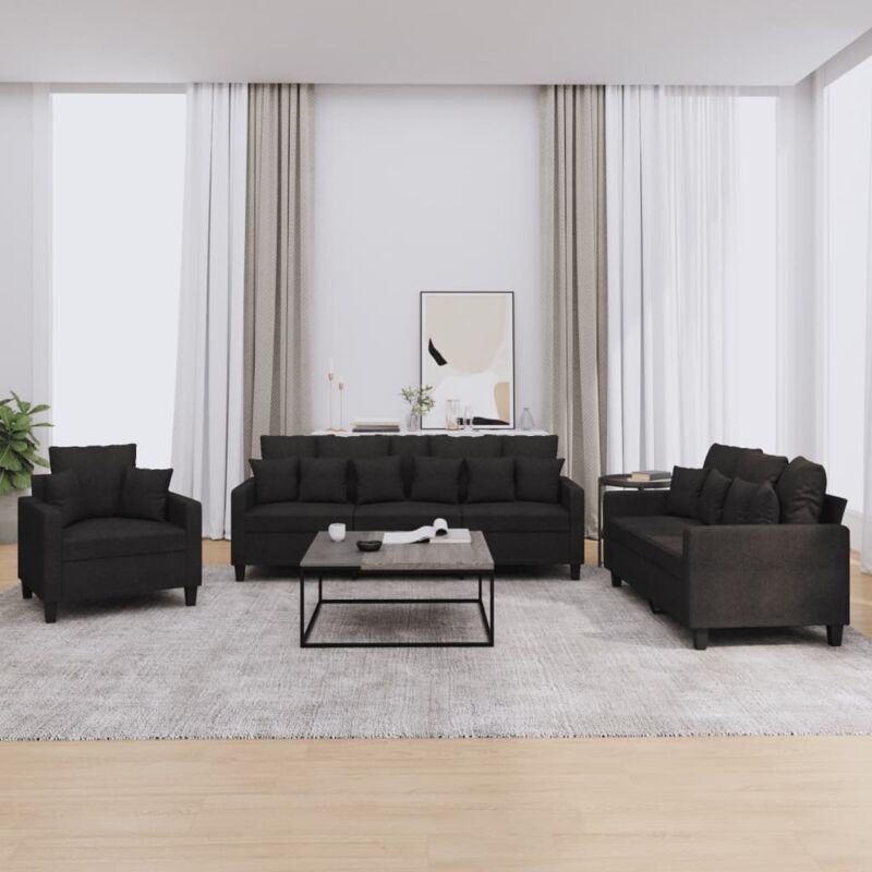 Vidaxl - Ensemble de canapés 3 pcs avec coussins noir tissu