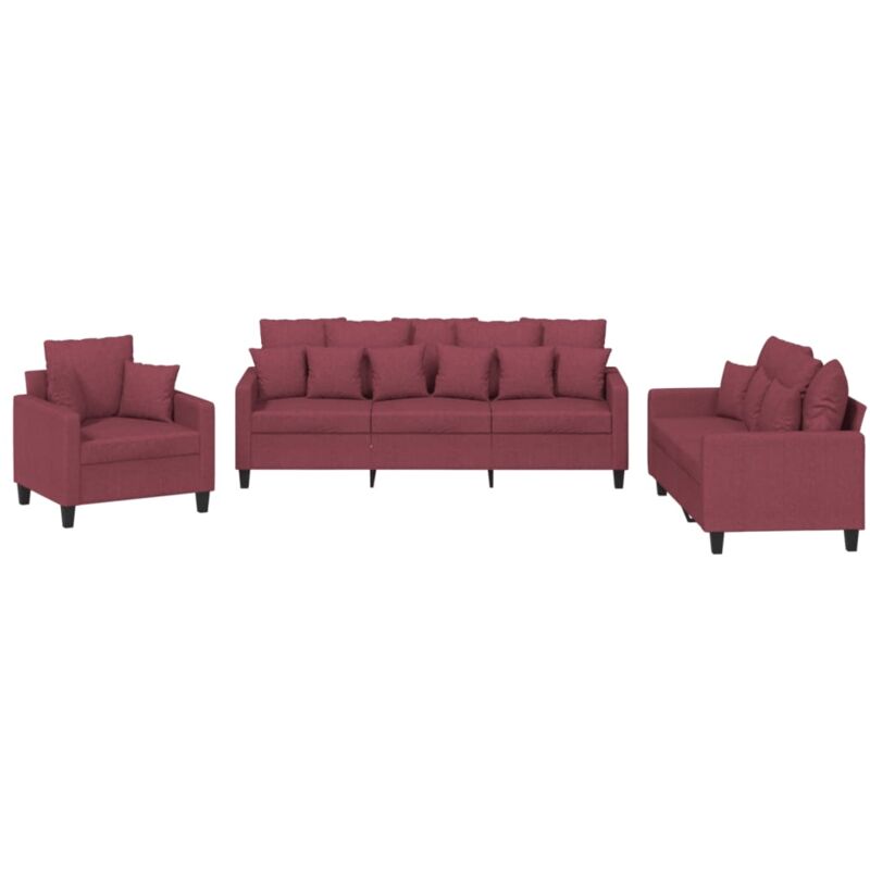 Vidaxl - Ensemble de canapés 3 pcs avec coussins rouge bordeaux tissu