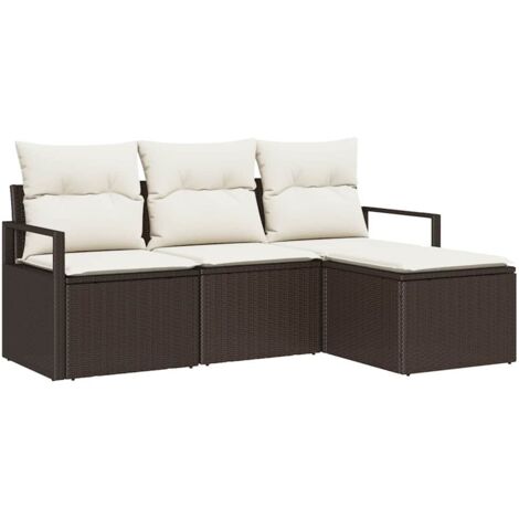 Ensemble de Canapés 4 pcs  Mobilier de jardin Marron polyrotin