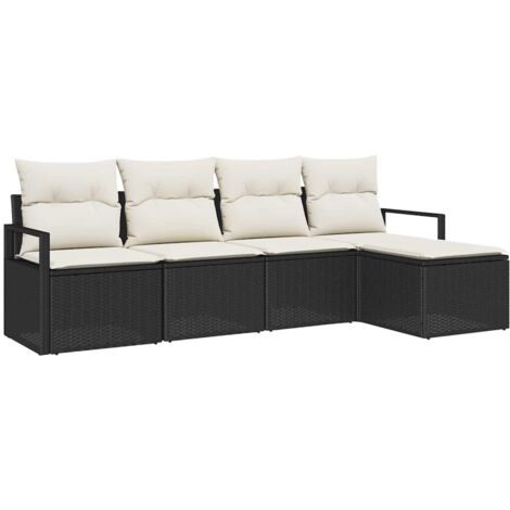 Ensemble de Canapés 5 pcs  Mobilier de jardin Noir polyrotin