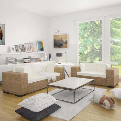 Ensemble de canapés à 2 et à 3 places，Banquette Sofa pour Salon Rotin véritable MEMV293557
