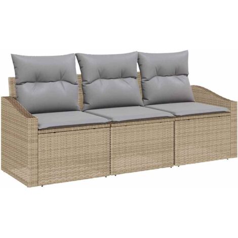 Ensemble de Canapés avec coussin 3 pcs Mobilier de jardin Beige polyrotin