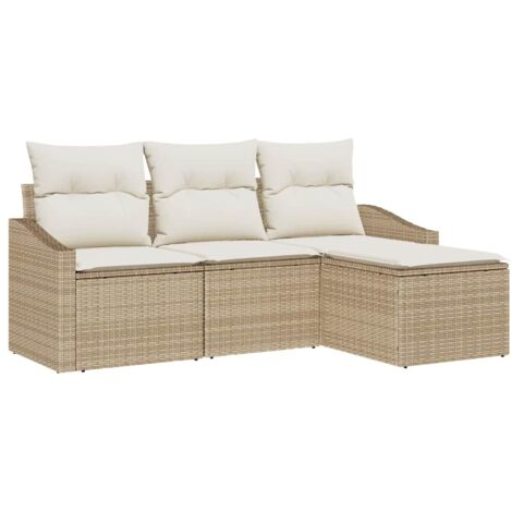 Ensemble de Canapés avec coussin 4 pcs  Divan de jardin Beige et crème polyrotin