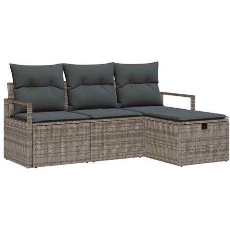 Ensemble de Canapés avec coussin 4 pcs  Divan de jardin Gris polyrotin