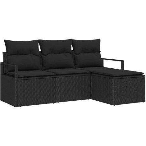 Ensemble de Canapés avec coussin 4 pcs  Divan de jardin Noir polyrotin