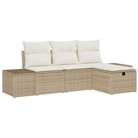 Ensemble de Canapés avec coussin 4 pcs  Divan de jardin polyrotin