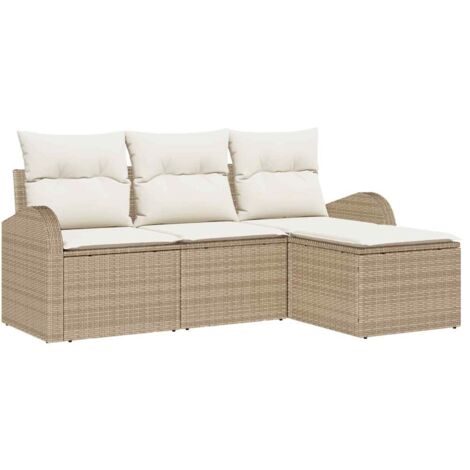 Ensemble de Canapés avec coussin 4 pcs  Mobilier de jardin Beige et blanc polyrotin