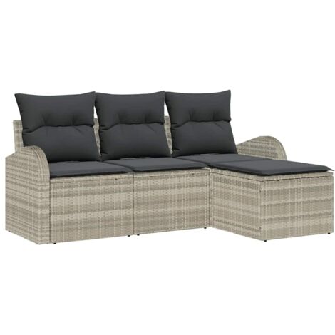 Ensemble de Canapés avec coussin 4 pcs  Mobilier de jardin Gris clair polyrotin