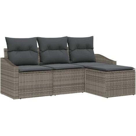 Ensemble de Canapés avec coussin 4 pcs  Mobilier de jardin Gris polyrotin