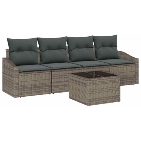 Ensemble de Canapés avec coussin 5 pcs  Divan de jardin Gris polyrotin