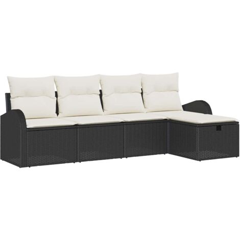 Ensemble de Canapés avec coussin 5 pcs  Divan de jardin Noir et Crème polyrotin