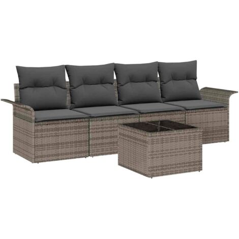 Ensemble de Canapés avec coussin 5 pcs  Mobilier de jardin Gris polyrotin
