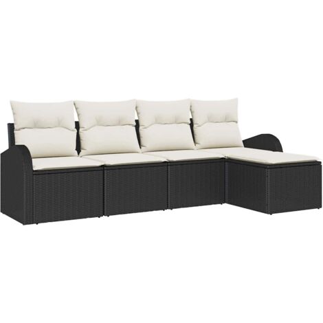 Ensemble de Canapés avec coussin 5 pcs  Mobilier de jardin Noir et Blanc polyrotin