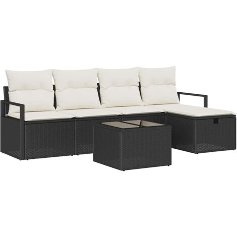 Ensemble de Canapés avec coussin 6 pcs  Divan de jardin Noir et Crème polyrotin