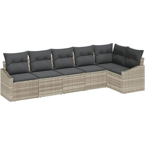Ensemble de Canapés avec coussin 6 pcs Mobilier de jardin Gris clair polyrotin
