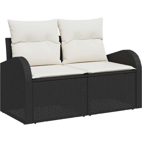 Ensemble de Canapés avec coussin 6 pcs  Mobilier de jardin Noir et Blanc polyrotin