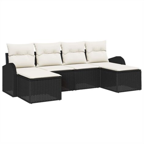 Ensemble de Canapés avec coussin 6 pcs  Mobilier de jardin Noir et Blanc polyrotin