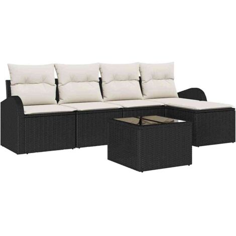 Ensemble de Canapés avec coussin 6 pcs  Mobilier de jardin Noir et Blanc polyrotin