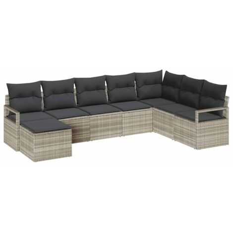 Ensemble de Canapés avec coussin 7 pcs  Mobilier de jardin Gris clair polyrotin