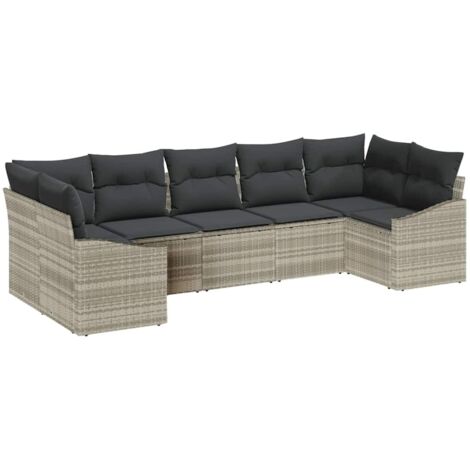 Ensemble de Canapés avec coussin 7 pcs  Mobilier de jardin Gris clair polyrotin
