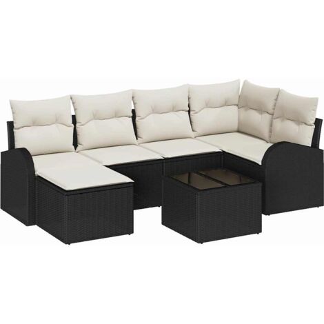 Ensemble de Canapés avec coussin 7 pcs  Mobilier de jardin Noir et Blanc polyrotin