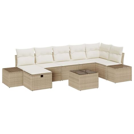 Ensemble de Canapés avec coussin 8 pcs  Divan de jardin polyrotin