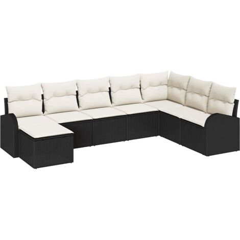 Ensemble de Canapés avec coussin 8 pcs  Mobilier de jardin Noir et Blanc polyrotin