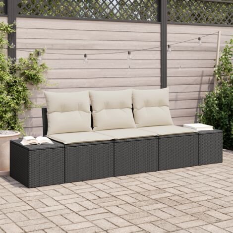 Ensemble de Canapés de Jardin 3 Pièces avec Coussins Noir Poly Rotin vidaXL