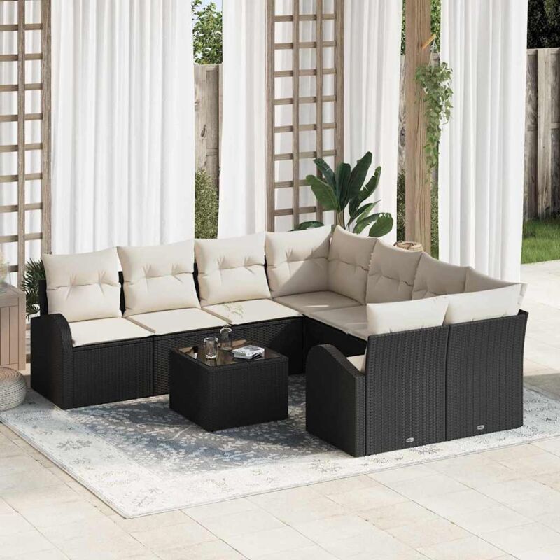 Vidaxl - Ensemble de canapé de jardin 9 pcs Noir 55 x 55 x 37 cm