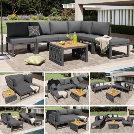 Ensemble De Jardin 4 Pièces – Canapé 2 Places, 2 Chaises, Table D'appoint – Noir/Taupe – Eris-Car