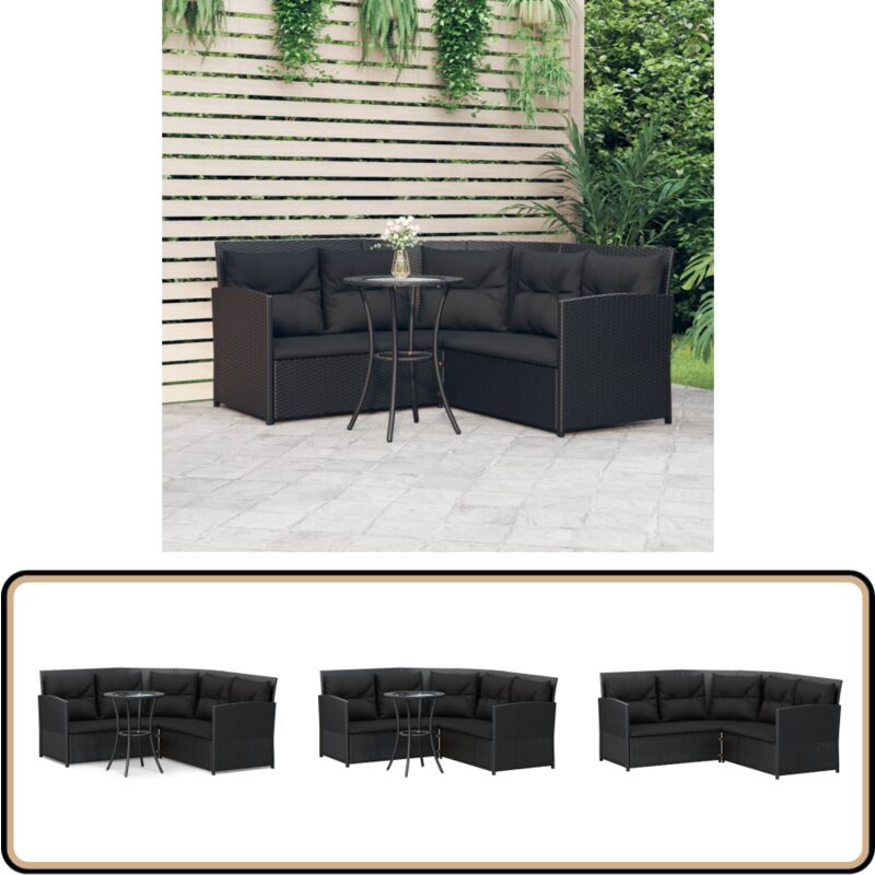 Ensemble de canapés en l 2pcs avec coussins Noir Résine tressée - Salon De Jardin - Mobilier De Jardin - Ensemble Salon De Jardin - Canape Extérieur