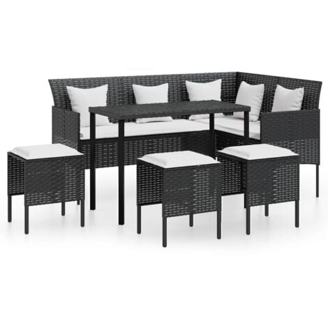 Ensemble de canapés en L 5pcs avec coussins Résine tressée Noir