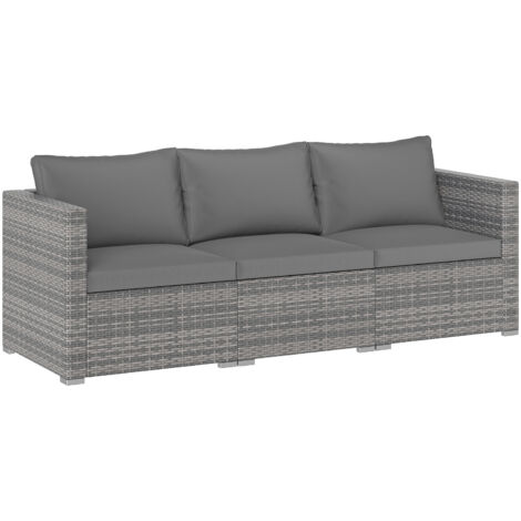 Ensemble de Canapés Modulaires pour Terrasse 3 Pièces, Salon de Jardin en Rotin PE avec Coussins Moelleux, 67 x 67 x 61,5 cm, Gris