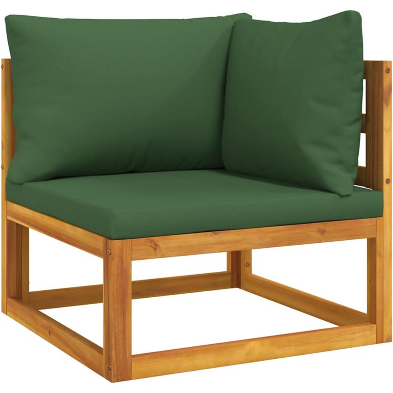 Canapé d'angle sectionnel et coussins verts bois massif acacia Vidaxl
