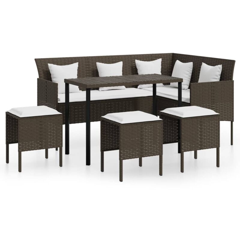 Ensemble de canapés en L 5pcs et coussins résine tressée marron vidaXL