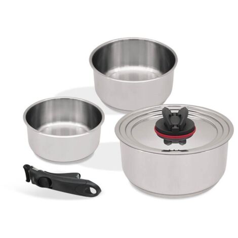 Ensemble de casseroles compactes avec poignée amovible, 5 pièces.