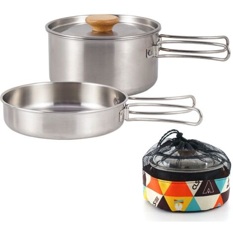 Ensemble de casseroles et poêles argenté pour la randonnée et le camping en extérieur -