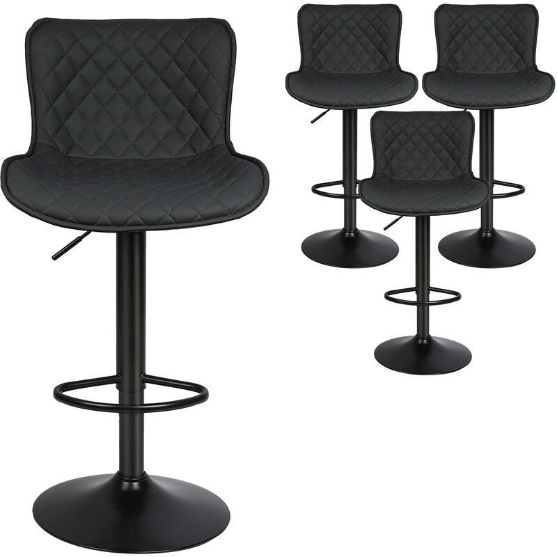 Yongqing - Lot de 4 Tabouret Bar Chaise de Bar Pivotants avec Dossier Tabourets de Bar Réglable en Cuir pu pour Bar îlot de Cuisine Comptoir Noir