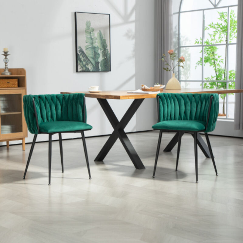 Ensemble de chaises de salle à manger de luxe moderne en velours avec pieds en métal doré, design élégant tissé à la main et coussins moelleux pour